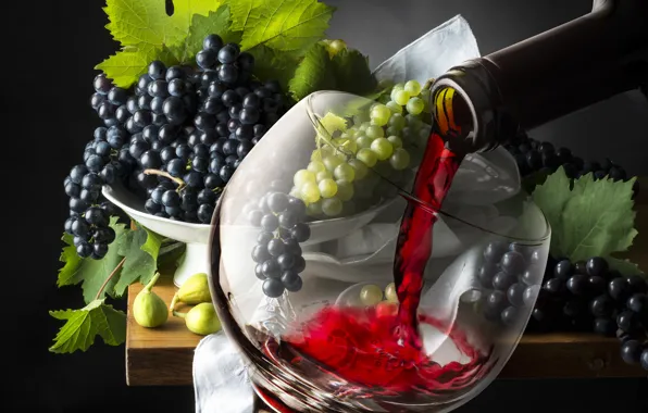 Вино, бокал, виноград, glass, wine, grapes, drink