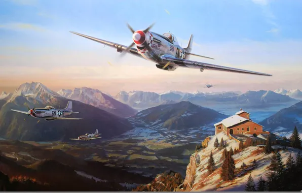 Картинка рисунок, арт, Nicolas Trudgian, North American P-51 Mustang, Mustangs Over the Eagles Nest