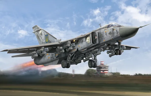Картинка ОКБ Сухого, с крылом изменяемой стреловидности, Су-24М, ВВС Украины, Модернизированный бомбардировщик, ВСУ, тактический фронтовой бомбардировщик