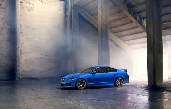 Картинка Jaguar, Синий, Машина, Ягуар, седан, вид сбоку, XFR-S