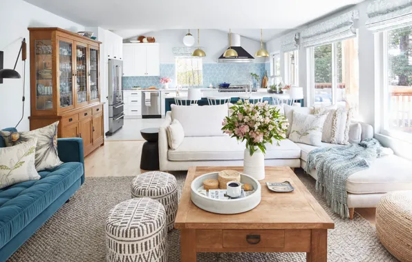 Интерьер, кухня, гостиная, столовая, Family room