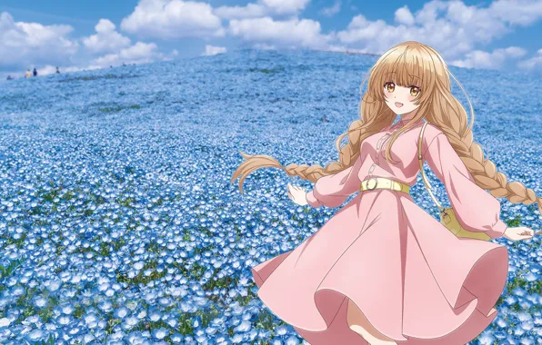 Девушка, цветы, немофила, Otonari no Tenshi-sama ni Itsunomanika Dame Ningen, Mahiru Shiina