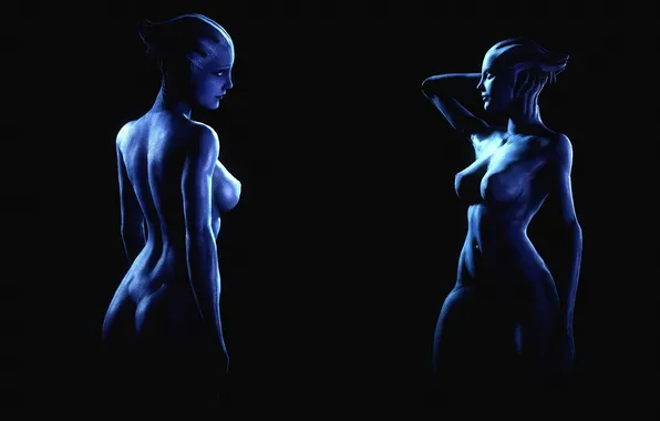 Попа, грудь, девушка, рендеринг, тело, пришелец, Mass Effect, asari