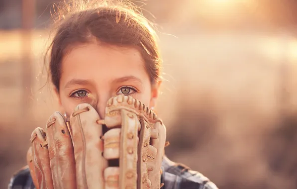 Спорт, девочка, перчатка, baseball