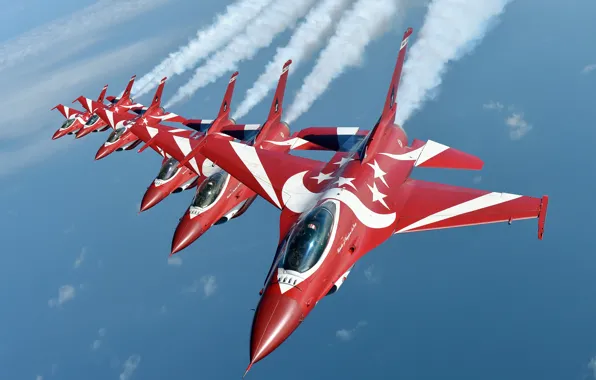 Картинка группа, полёт, строй, F-16, Fighting Falcon, пилотажная, ВВС Сингапура, Чёрные Рыцари