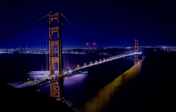 Мост, город, вечер, Сан-Франциско, Golden Gate Bridge, California, San Francisco, мост Золотые Ворота