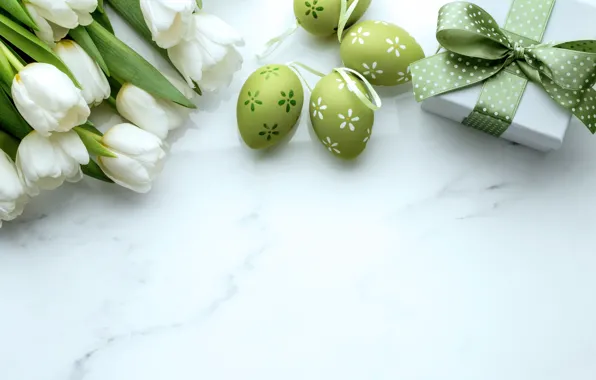 Подарок, Пасха, тюльпаны, белые, gift, Easter, Tulips, Eggs