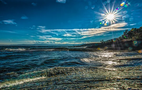 Картинка солнце, побережье, Норвегия, залив, Norway, Хурум, Hurum, Oslofjord