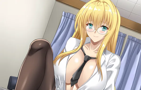 Girl, sexy, cleavage, thighhighs, green eyes, long hair, boobs, anime