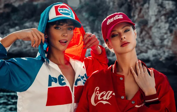 Лицо, девушки, руки, red, Coca-Cola, girls, красивые, models