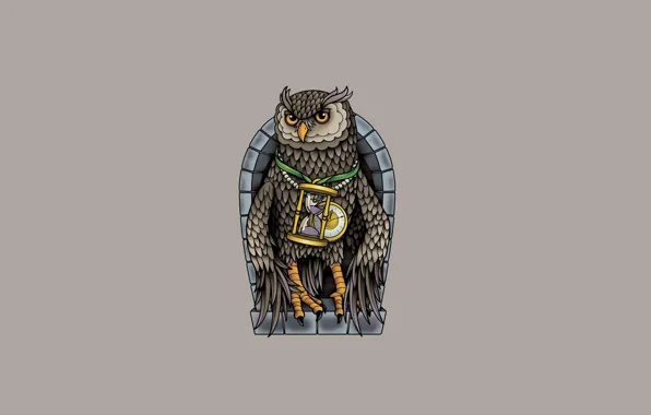 Сова, птица, минимализм, owl, песчаные часы