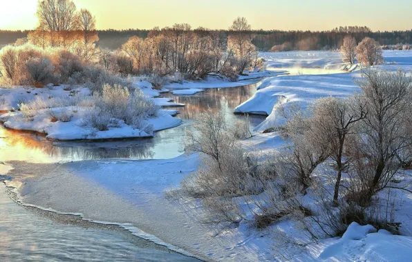 Картинка зима, иней, река