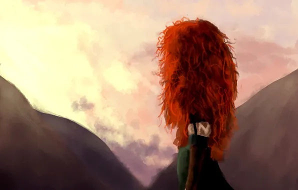 Картинка девушка, волосы, арт, рыжая, мульфильм, Brave, Merida