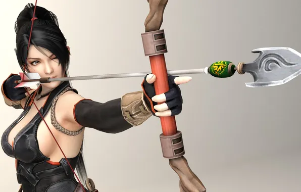 Взгляд, девушка, рендеринг, лук, стрела, Dead or Alive 5, Momiji