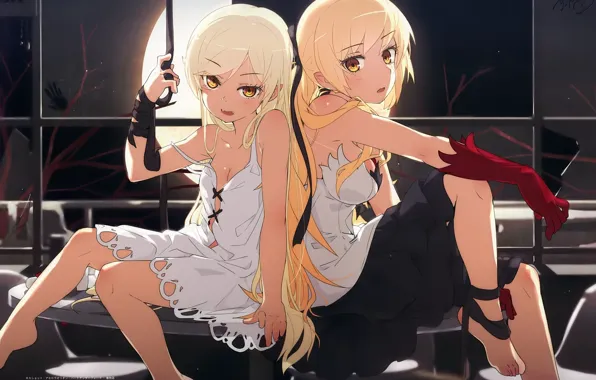 Девочки, аниме, блондинки, двое, bakemonogatari