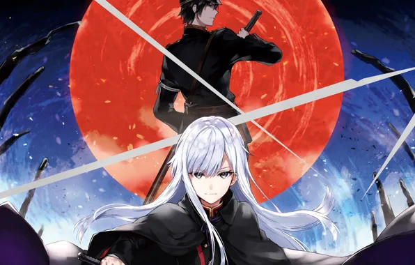 Девушка, меч, аниме, арт, парень, Owari no Seraph, Гурен