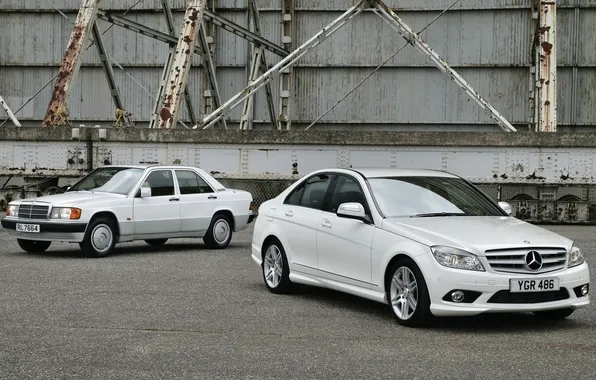 Картинка белый, фон, Mercedes-Benz, Мерседес, седан, передок, and, старый и новый