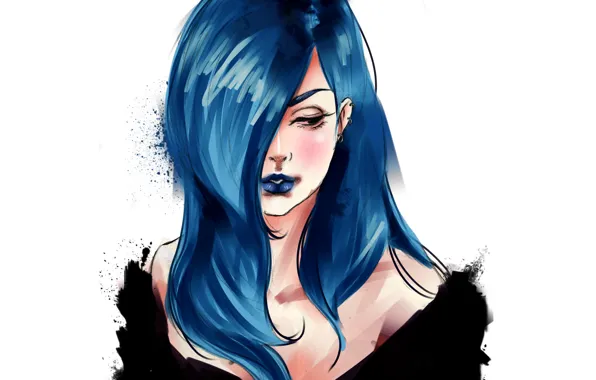 Рисунок, Девушка, синие волосы