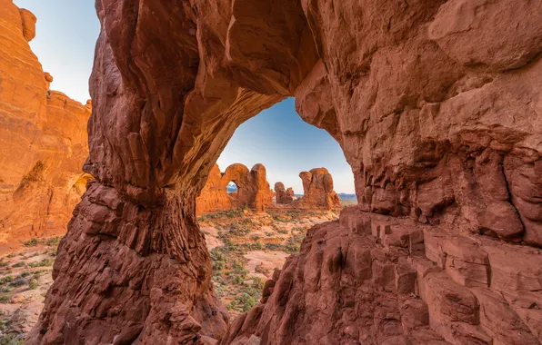 Картинка USA, США, штат Юта, Utah, Национальный парк, National Park, Double Arch Arches, Двойные арочные своды