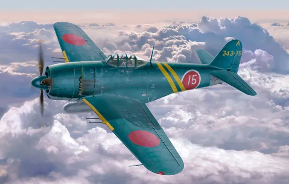 Картинка war, art, painting, ww2, japanese fighter, Kawanishi N1K-J Shiden (George)