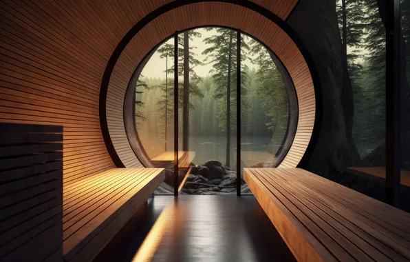Wood, view, window, room, reception