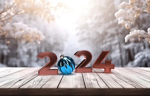 Зима, снег, шар, Новый Год, Рождество, цифры, golden, new year