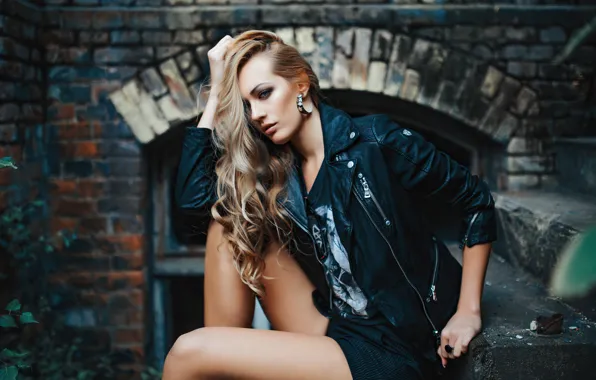Картинка girl, hair, look, blonde, leather jacket, Olya Alessandra, Andreas-Joachim Lins
