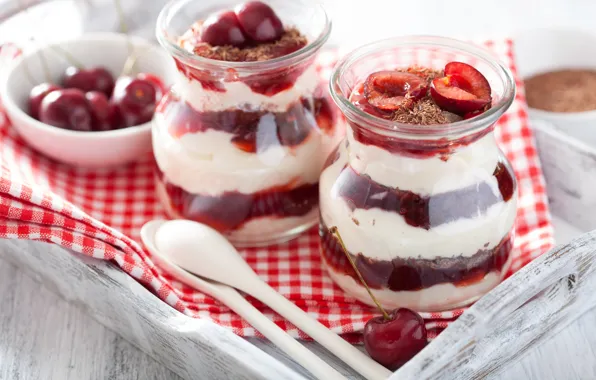 Десерт, черешня, sweet, cherry, dessert, milk, йогурт, yogurt