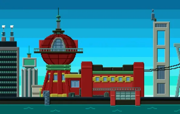 Футурама, Futurama, Арт, Пиксели, Офис, PXL