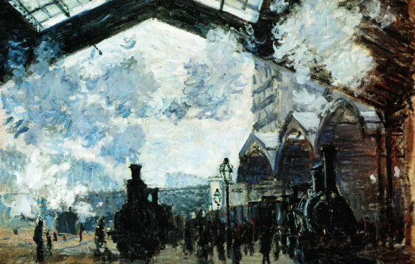 Паровоз, городской пейзаж, Клод Моне, Oscar-Claude Monet, Вокзал Сен-Лазар