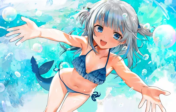 Girl, sexy, cleavage, long hair, boobs, anime, blue eyes, beautiful