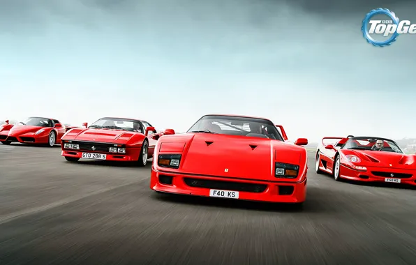 Картинка Top Gear, Ferrari, Red, F40, Enzo, Front, Supercars, Track