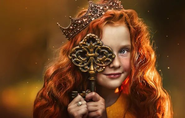 Картинка фон, корона, ключ, девочка, рыжая, принцесса, рыжеволосая, Ксения Лысенкова