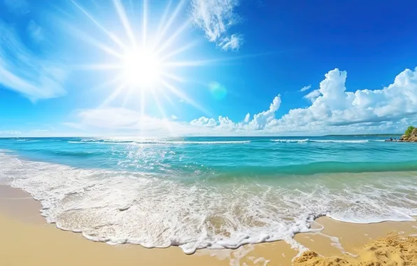 Песок, море, волны, пляж, лето, небо, берег, summer
