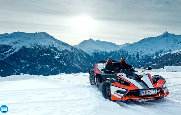 Картинка небо, снег, горы, суперкар, KTM, top gear, высшая передача, топ гир