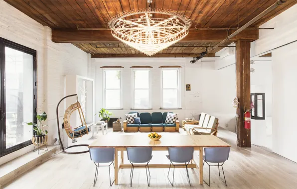 Дизайн, интерьер, столовая, loft, Williamsburg