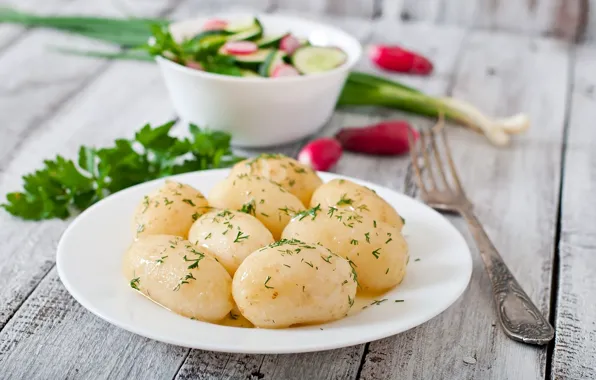Лук, укроп, картофель, редис