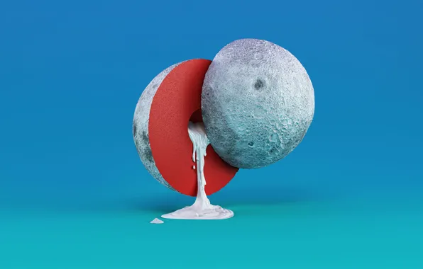Космос, фон, планета, жидкость, Луна, разрез, арт