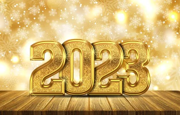 Снежинки, золото, Новый Год, цифры, metal, golden, happy, New Year