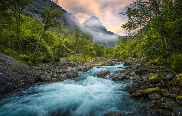 Лето, горы, природа, река, Норвегия, Norway, Romsdalen, Ole Henrik Skjelstad