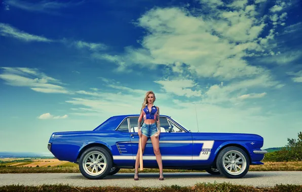 Картинка авто, взгляд, Девушки, красивая девушка, бита, позирует над машиной, Vanessa Knauf