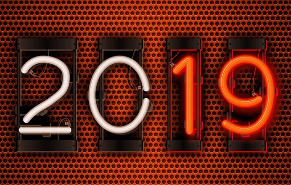 Сетка, лампа, цифры, Новый год, 2019