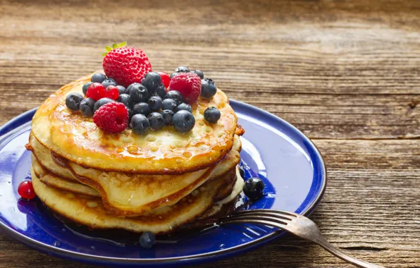 Малина, черника, блины, desert, food, sweet, breakfast, pancakes
