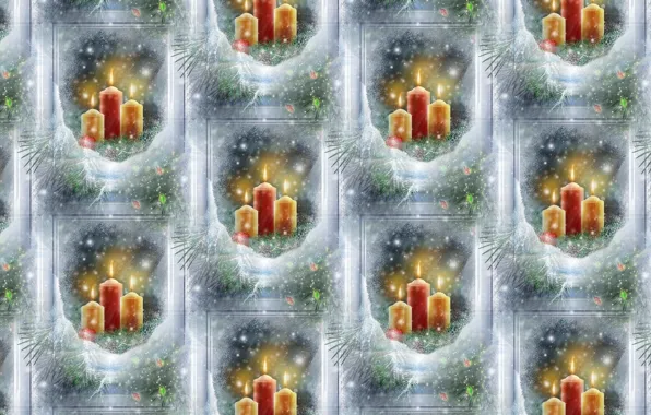 Картинка зима, фон, праздник, текстура, свечи, окно, арт, Новый год