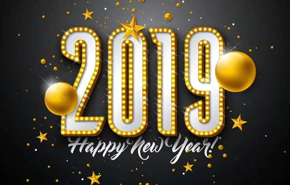 Картинка золото, Новый Год, цифры, golden, черный фон, black, background, New Year