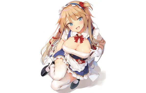 Girl, sexy, cleavage, thighhighs, long hair, dress, boobs, anime