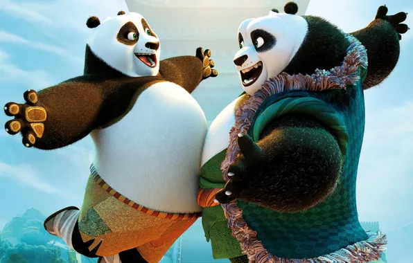 Картинка радость, счастье, встреча, мультфильм, панды, Kung Fu Panda 3, Кунг-фу Панда 3