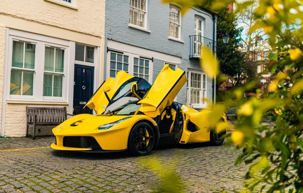 Картинка Ferrari, Wall, Green, Yellow, LaFerrari, Door