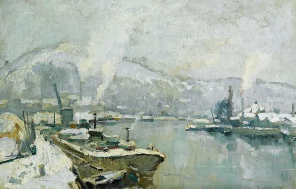 Картинка картина, Сена и Сент-Катрин-Хилл в Руане зимой, Роберт Антуан Пиншон, 1930-35, Robert-Antoine Pinchon