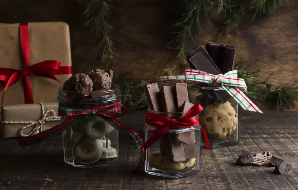 Украшения, подарок, шоколад, Новый Год, печенье, Рождество, Christmas, wood